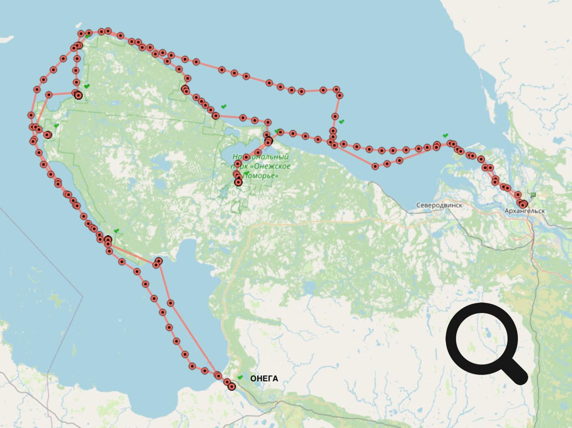 Карта экспедиции Онежского полуострова в Белом море