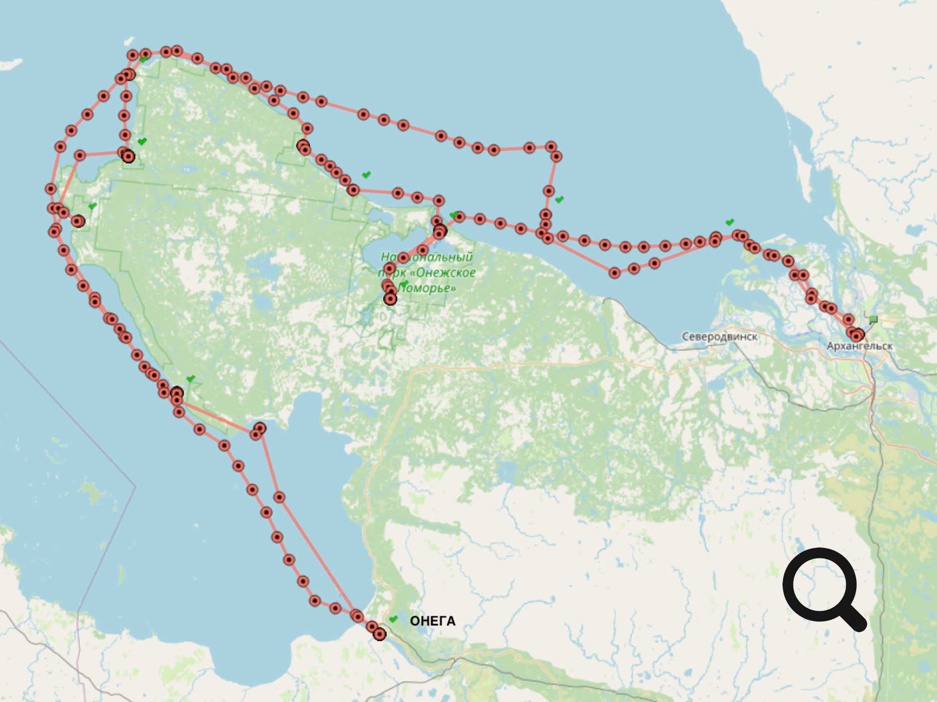 Карта экспедиции Онежского полуострова в Белом море