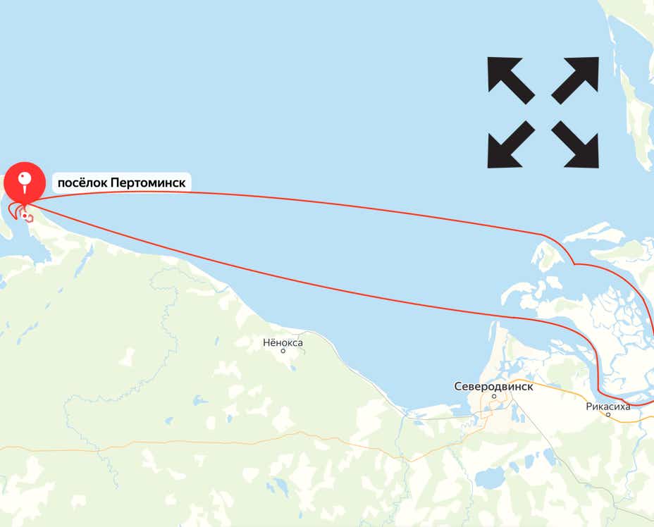Маршрут программы рыбалки в Белом Море на Яхте в Унской Губе (п. Пертоминск)