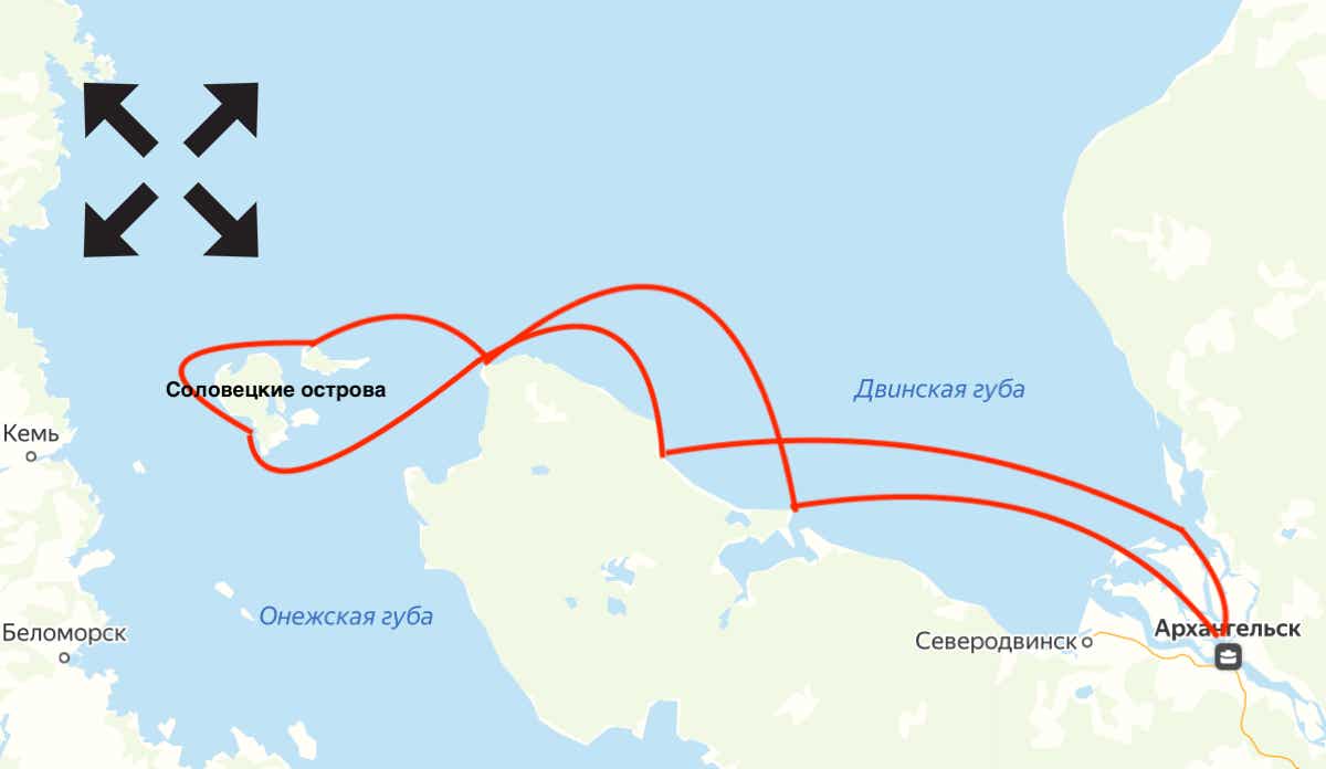 Маршрут круизного тура на Соловецкие острова из Архангельска по Белому морю на Крейсерской парусной Яхте!