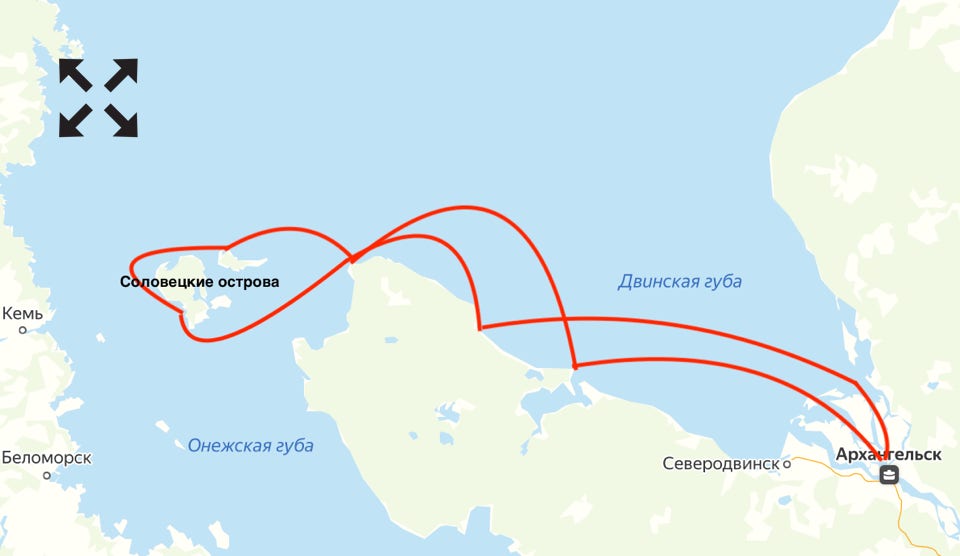 Маршрут круизного тура на Соловецкие острова из Архангельска по Белому морю на Крейсерской парусной Яхте!